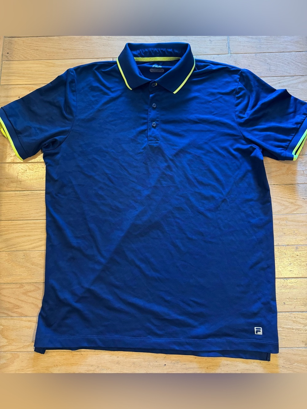 FILA Men's Navy Polo with Neon Yellow Trim